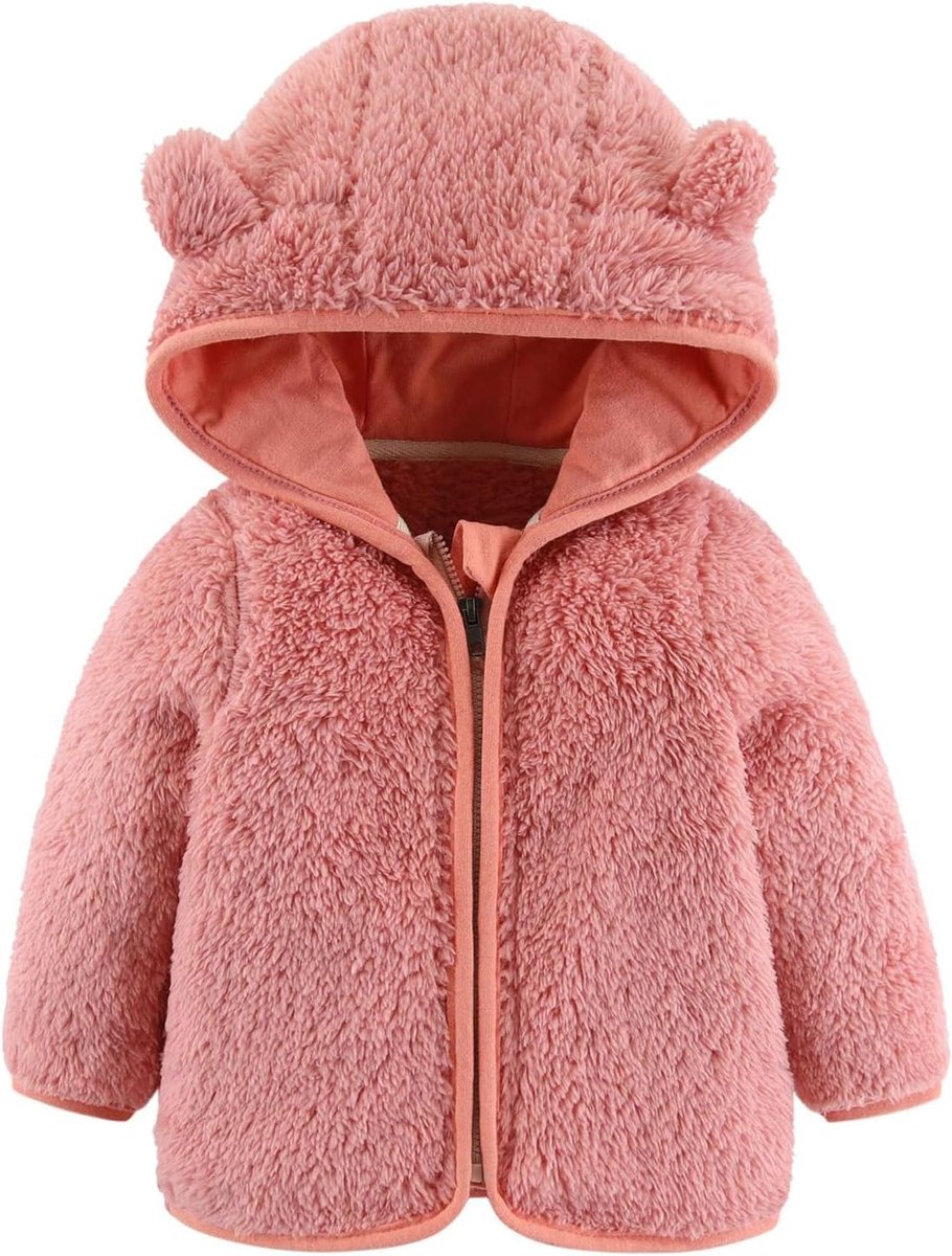 Fleecejack voor baby's, jongens en meisjes, met capuchon, ritssluiting, schattige warme cartoon beer, jas, zuigelingenkleding