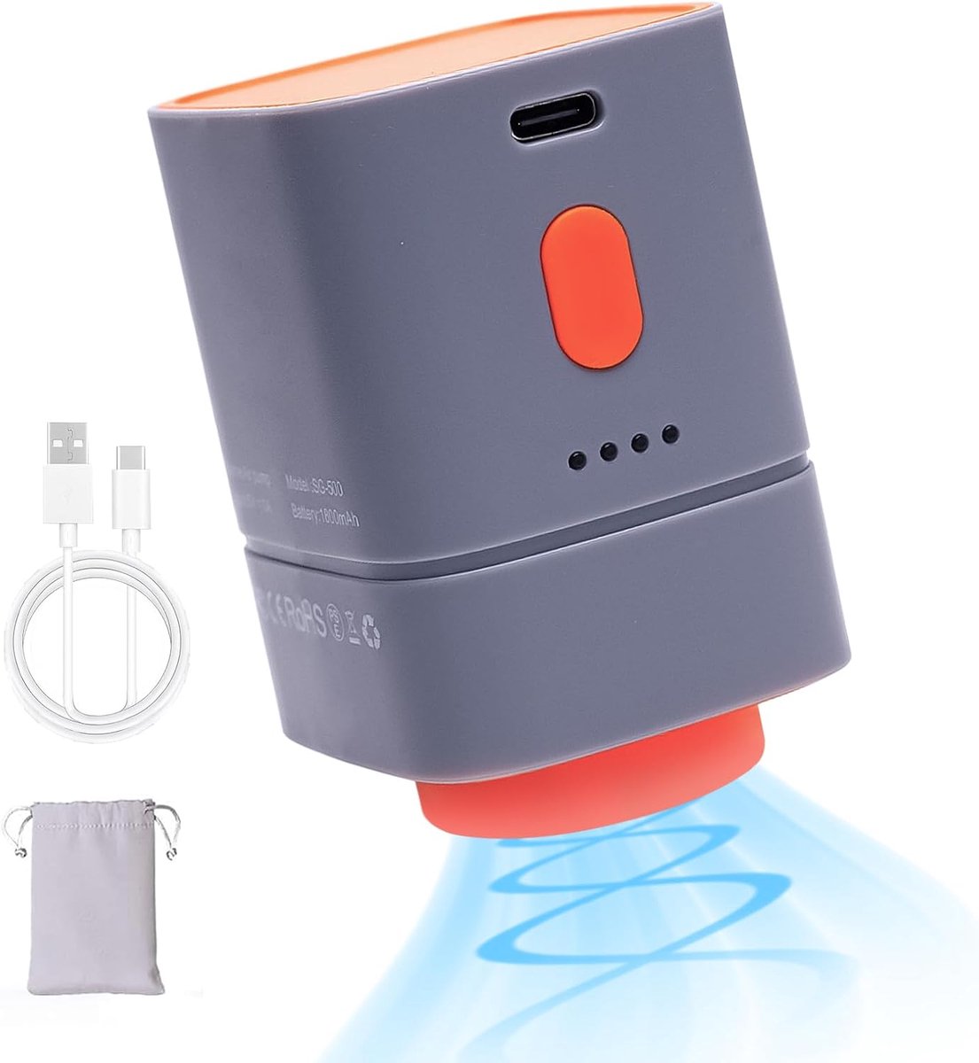 draadloze vacuümpomp voor tassen – 4500 PA, 25 W, 1800 mAh, USB-C, compact en krachtig (grijs/oranje) voor reizen en opslag thuis