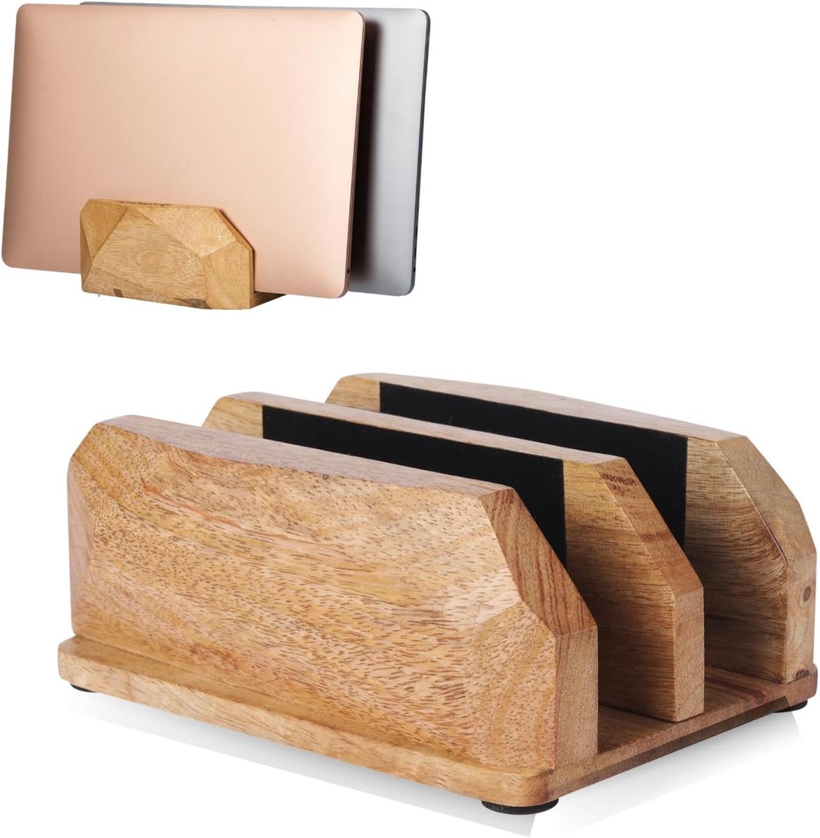Verstelbare Ergonomische Houten Verticale Laptop Stand Houder voor Desktop Dubbele Laptop Houder-Slot Stand Past Alle Laptops Tot 17.3" Corporate Duurzame Geschenken - Mangohout