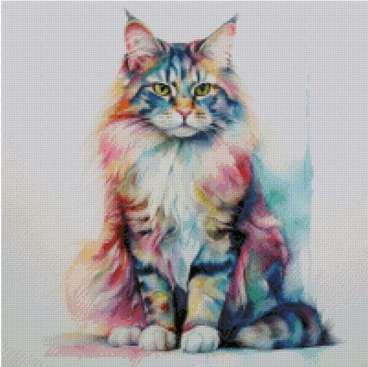 Kat in kleur kruissteek kit, 100% katoen, 200x200steek, 36x36cm 14ct, Tellende kat kruissteek kits