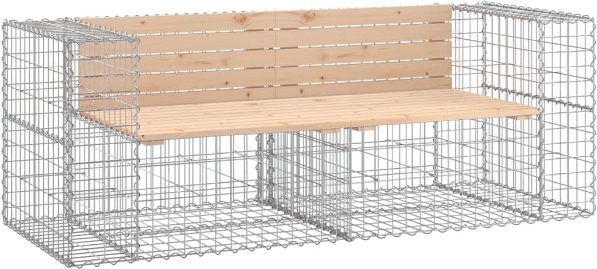 Tuinbank van schanskorven massief hout grenen 184 x 71 x 65,5 cm, tuinbank met verzinkte stalen sokkel, set van 2 zitbank voor tuin terras