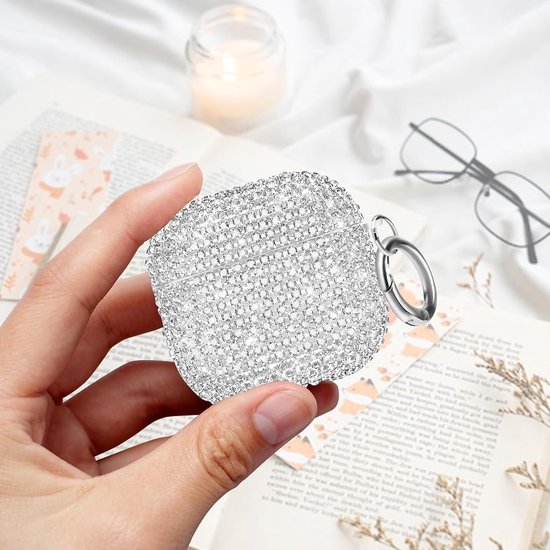 compatibel met AirPods 4e generatie (2024), fonkelende diamanten hoes voor AirPods 4 hoes bling strass steentjes voor vrouwen, schokbestendige beschermende schattige hoes met — afbeelding 3