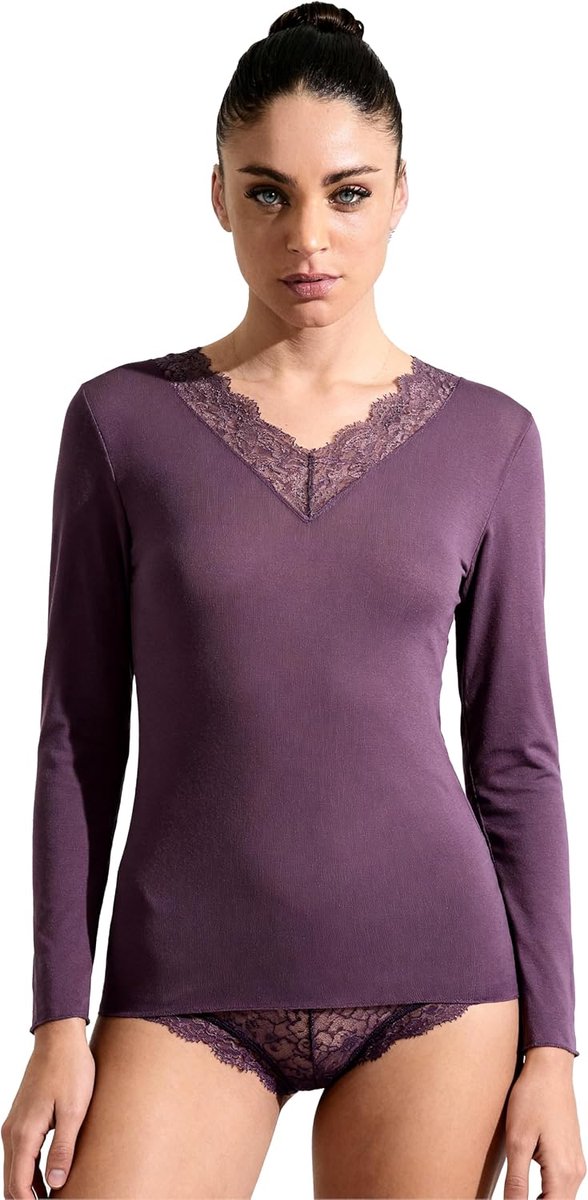 Pura Dames ondershirt lange mouwen met kasjmier kant elegant thermisch warm basislaag