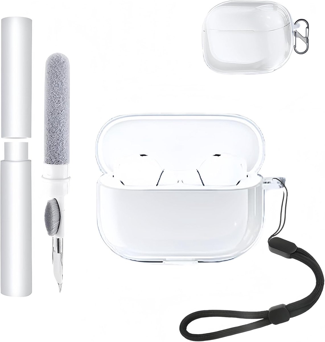 Hoes voor Huawei FreeBuds SE 4 ANC oordopjes, zachte TPU transparante hoes, waterdicht, schokbestendig, krasbescherming, eenvoudig te dragen, met sleutelkoord, sleutelhanger en reinigingskit