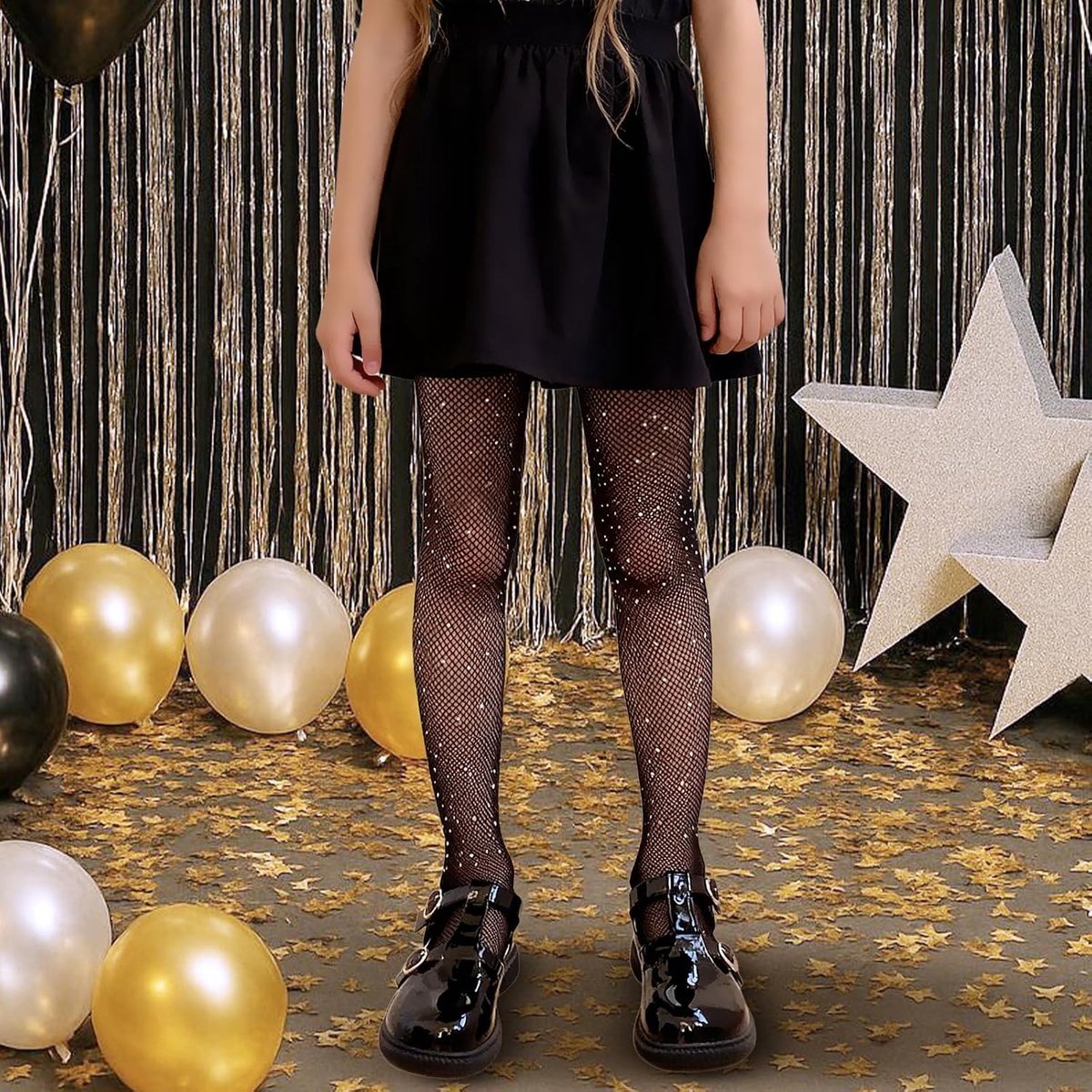 3 paar zwarte netpanty's met strass voor meisjes en kinderen, kinderen Halloween sprankelende panty visnet panty sokken hoge taille glitter mesh legging voor dans, balletfeest