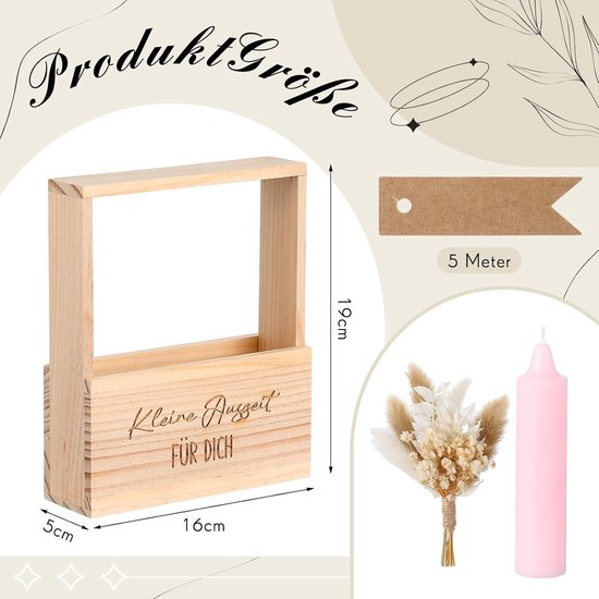 Wellness Cadeauset voor Vrouwen Ontspanningscadeau voor Vrouwen Houten Geschenkmand Met Kaarsen Gedroogde Bloemen Labels Van Kraftpapier Verjaardagscadeau Voor Vriendin Of Jubileumcadeau — afbeelding 2