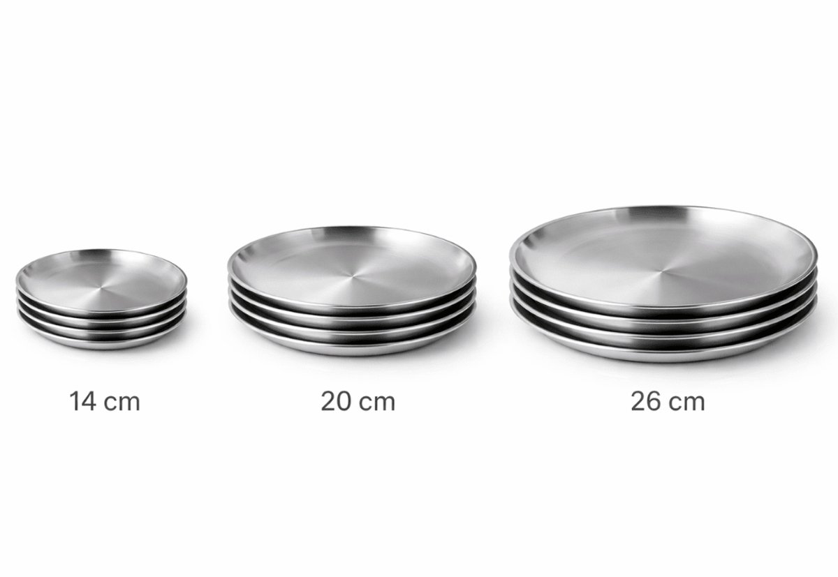 My Green Deal - RVS Borden Set 12-delig - 4 Personen - 14, 20 en 26 cm - 304 RVS - Vaatwasserbestendig