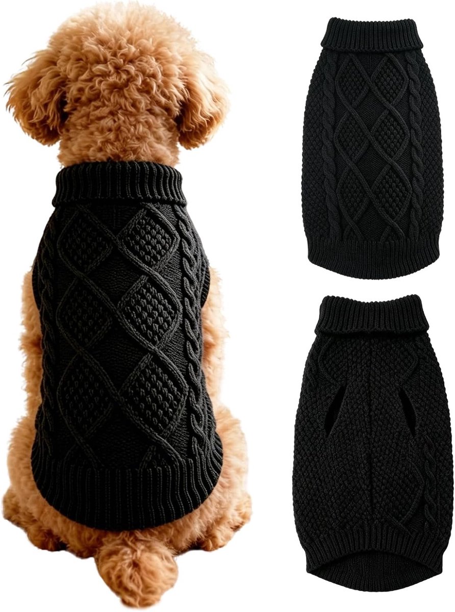 Truien, zachte gebreide trui huisdier outfit met riemgat, winterjas warme truien voor kleine, middelgrote en grote honden, zachte warme huisdiergebreide kleding voor herfst