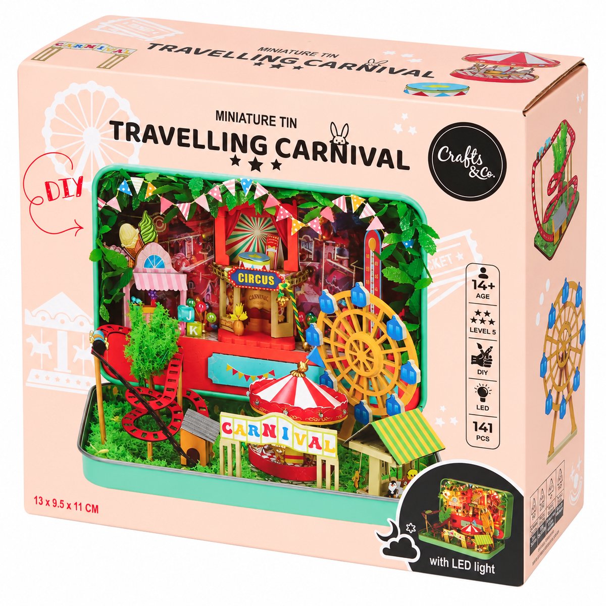 Crafts & Co Travelling Carnival DIY Miniatuur Bouwpakket – 141 Onderdelen – Met LED Verlichting – Kermis Miniatuur – 14+