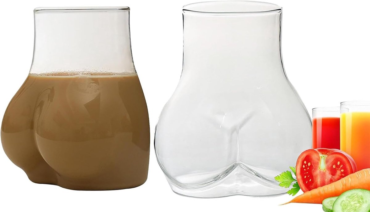 Set van 2 450 ml cups grappig met buttvorm, lelijke bekers, body shaped glass cup, grappige buttvormige drinkbeker, creatieve draagbare glazen beker, voor bier, sap, koffie