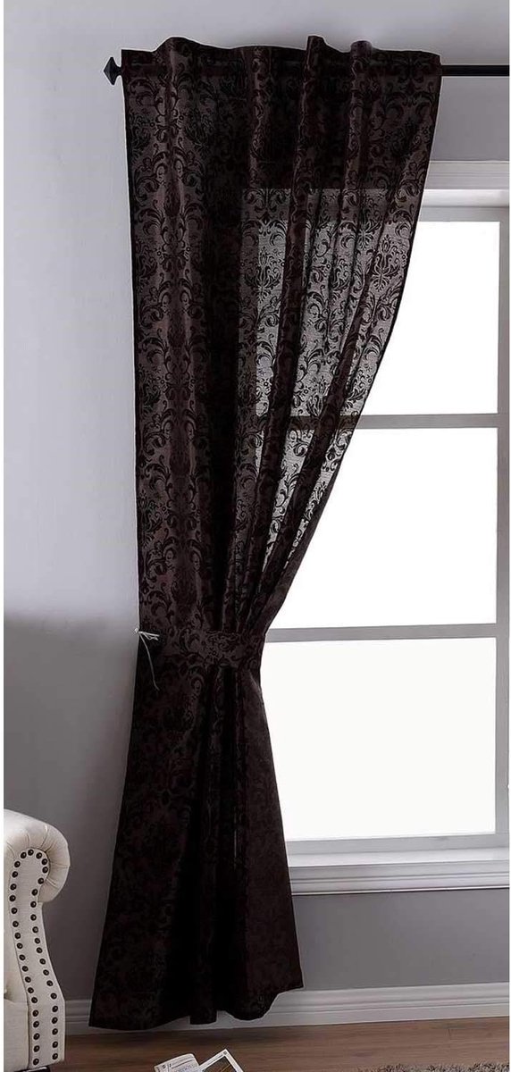 Gordijn, wizijde optiek, barok, ondoorzichtig, vlokvezels, decoratief patroon, ondoorzichtig met verborgen lusband, HxB 245x140 cm, bruin, 20200