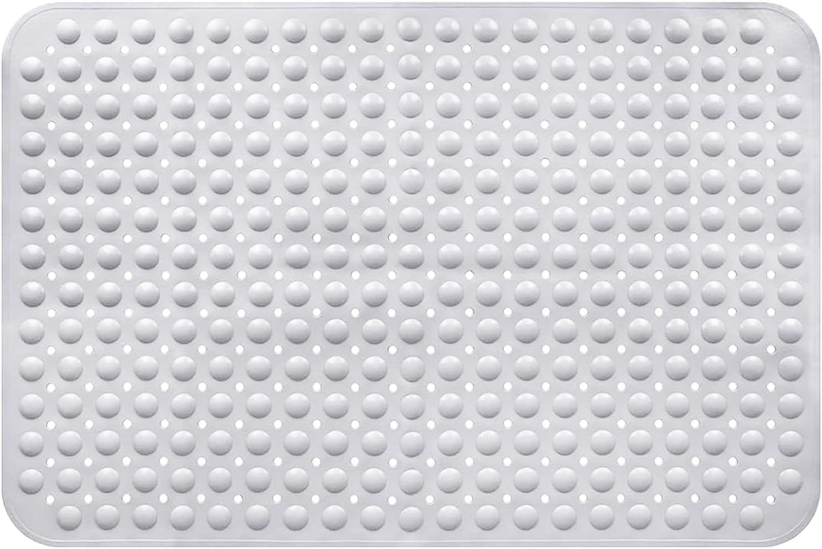 Douchemat antislip, 60 x 90 cm, douchemat met afvoergaten en zuignappen, TPR-antislipmat, douche wit met bubbelstructuur, douchemat machinewasbaar, voor badkuipen