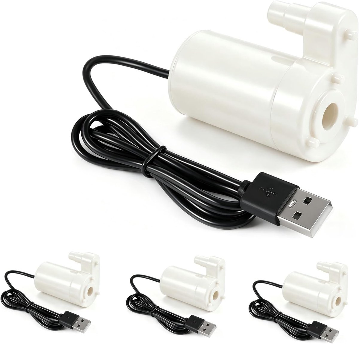 4 stuks USB-micropomp, DC 3-5 V, mini-dompelpomp voor aquaria, visbekken, doe-het-zelf (wit, verticaal)