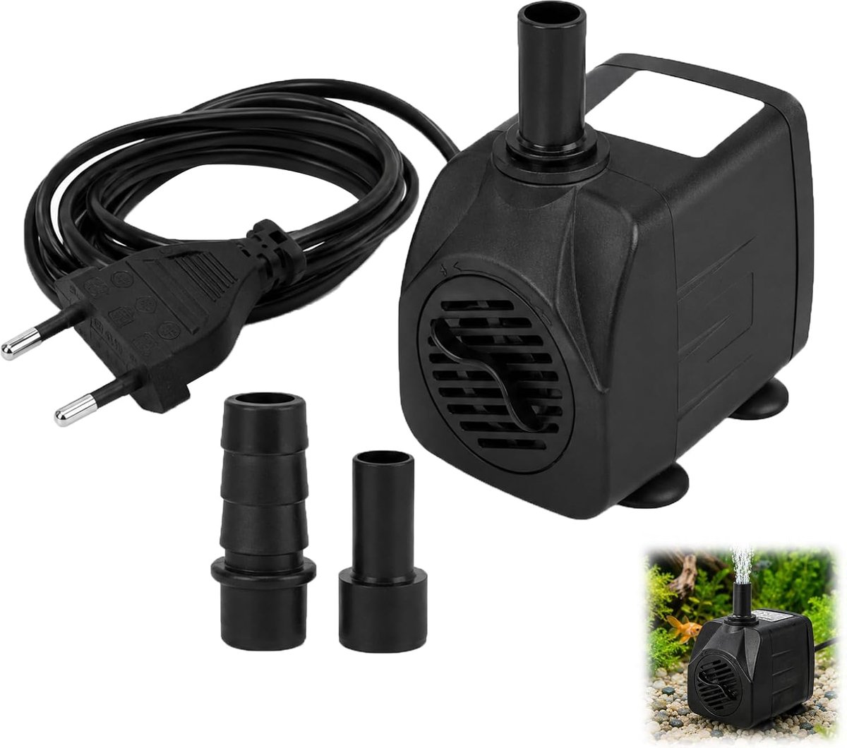 Dompelbaar, 10 W, 600 l/u, aquariumpomp, stil met instelbare debiet, maximale opvoerhoogte 1,25 m, voor aquarium, fontein en tuin, met netsnoer van 1,5 m