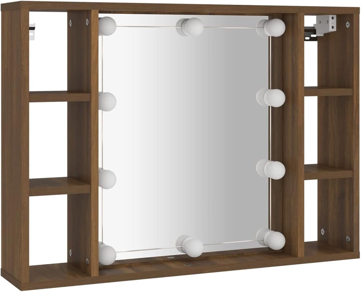 Spiegelkast met LED-spiegel, wandspiegel, spiegelkast badkamer met LED eiken bruin 76 x 15 x 55 cm