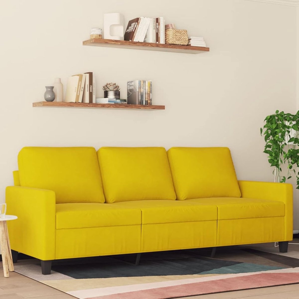 3-zitsbank, geel, 180 cm, fluweel, gestoffeerde bank, zitgroep voor woonkamer, appartement, kantoor, logeerkamer, 359215