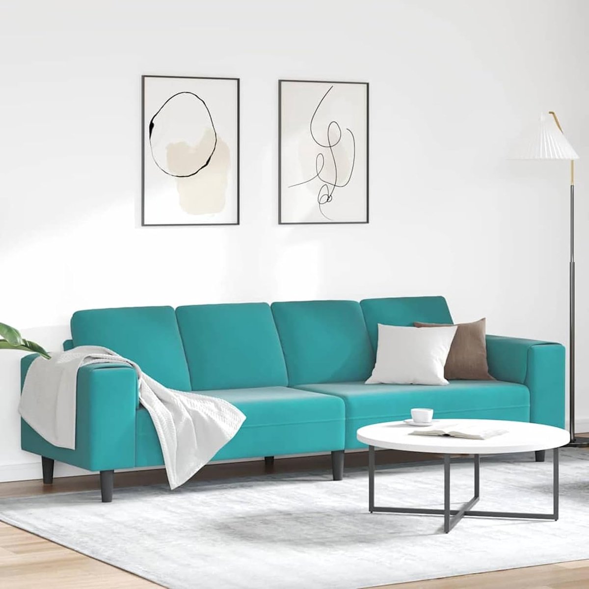 Bankset turquoise fluweel, gestoffeerde bank, zitgroep voor woonkamer, appartement, kantoor, logeerkamer, entree