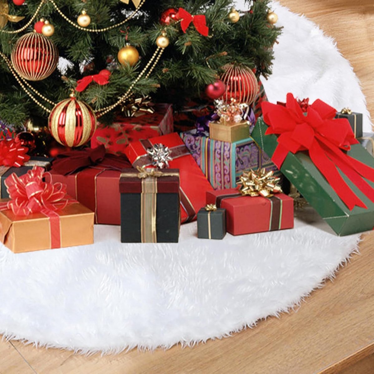Groot Wit Kerst Boom Rokken Luxe Nepbont Pluche Boom Basis Bedekking Mat Kerstboom Bodem Tapijt Bedekkingen Vakantie Feest Thuis Festival Decoraties 91 cm