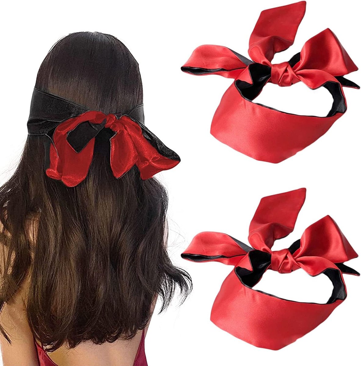 Oogmasker van satijn, sexy slaapband, zwart/rood, 2 stuks