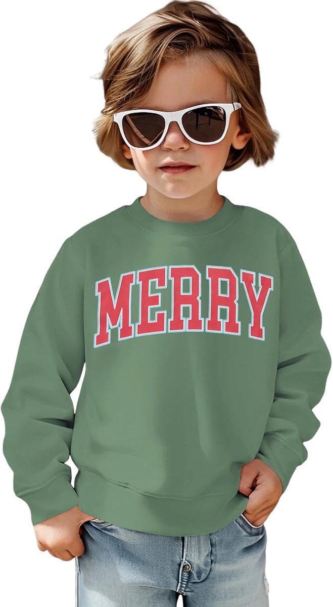 C&M WODRO Kersttrui voor kinderen, Merry Print, kersttrui, uniseks, voor jongens en meisjes, kleding, katoen, ronde hals, lange mouwen, kerstfeest, pullover voor broers en zussen, wintertrui