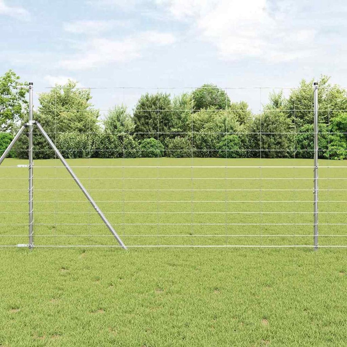 Veldhek 1,4 x 25 m verzinkt staal, hekpalen 13 stuks Ø 32 mm 190 cm verzinkt staal net voor kleine dieren tuinhek hek voor tuin huis binnenplaats kippenhek konijnenhok wildbescherming