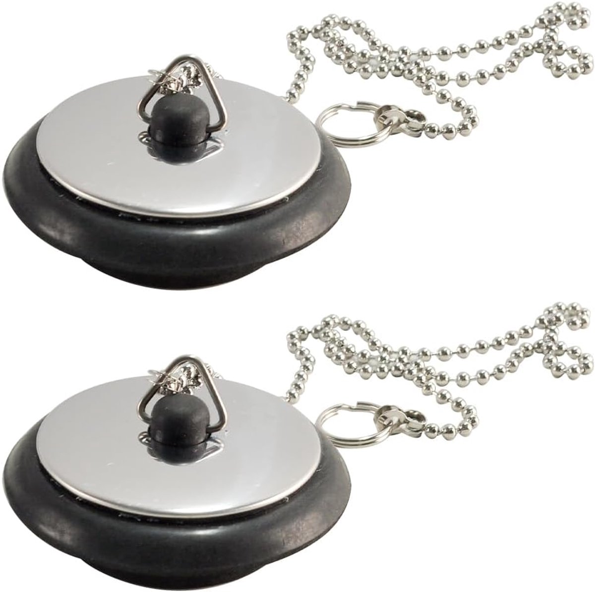 2 stuks Afvoerpluggen, rubberen gootsteenplug met 40 cm ketting, diameter 4 cm, voor aanrecht, badkuip, badkamer