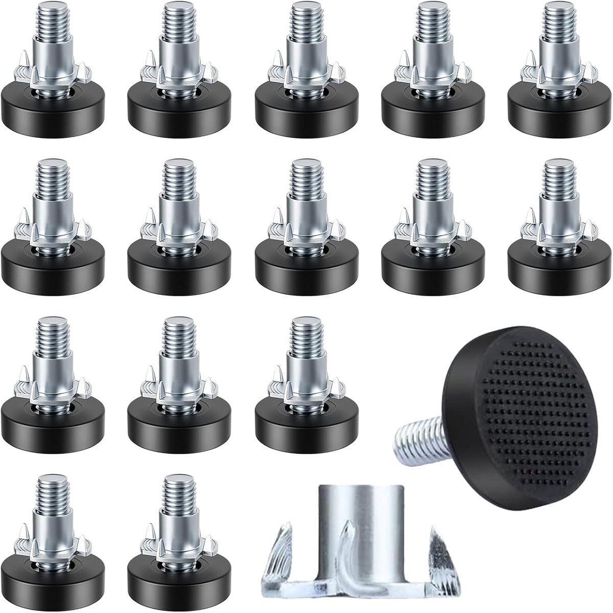 Dailygoods- Verstellingsschroef 16 Stuks - Verstelbare Meubelpoten - Metalen Rubberen Voetjes - Regelschroef - Nivelleringsvoeten - Voor Tafel- en Kas