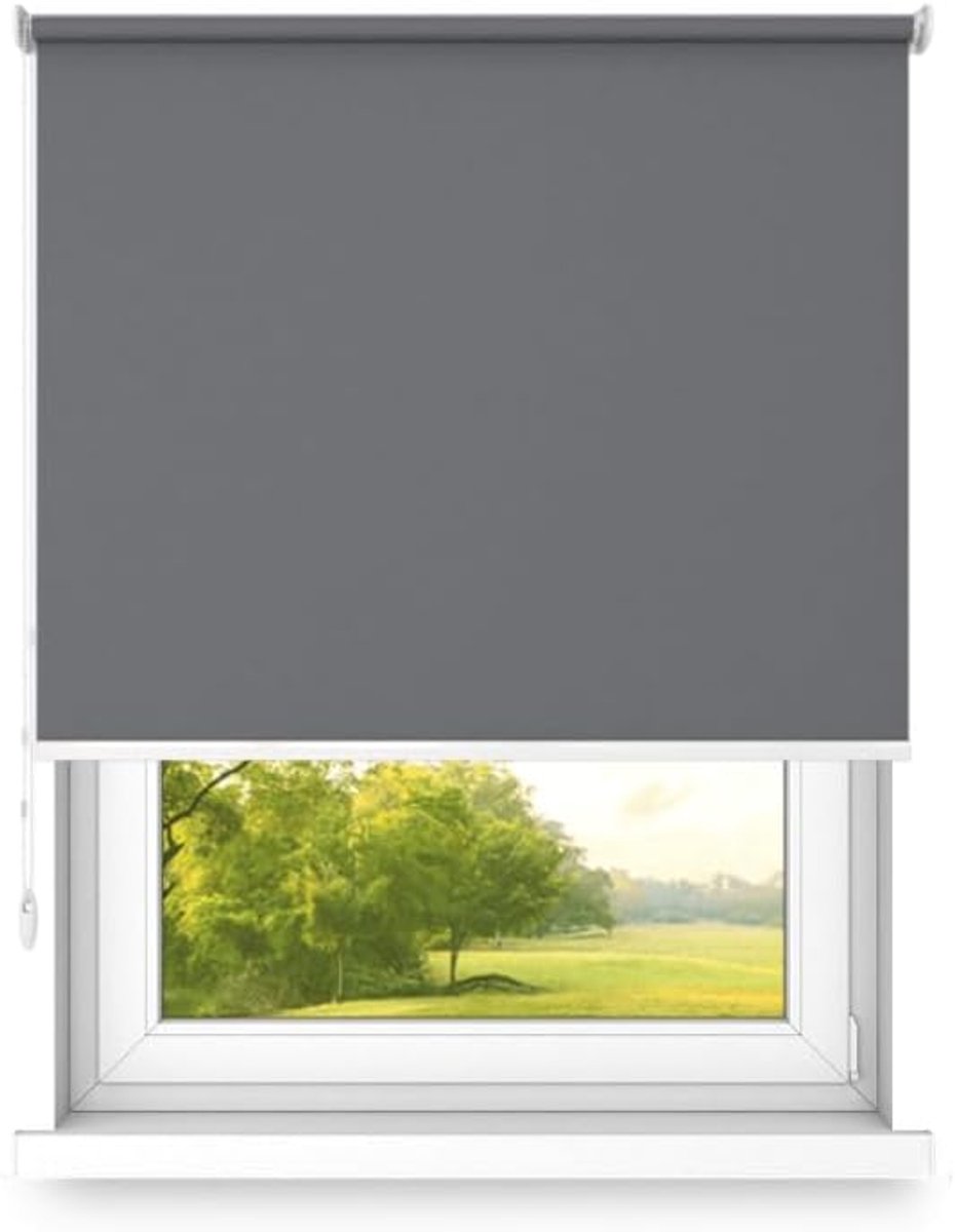 Verduisteringsrolgordijn Vrijhangend rolgordijn zonder cassettemuur of plafondmontage UV-bescherming Thermische eigenschappen Solide 70x160 cm Licht antraciet - links