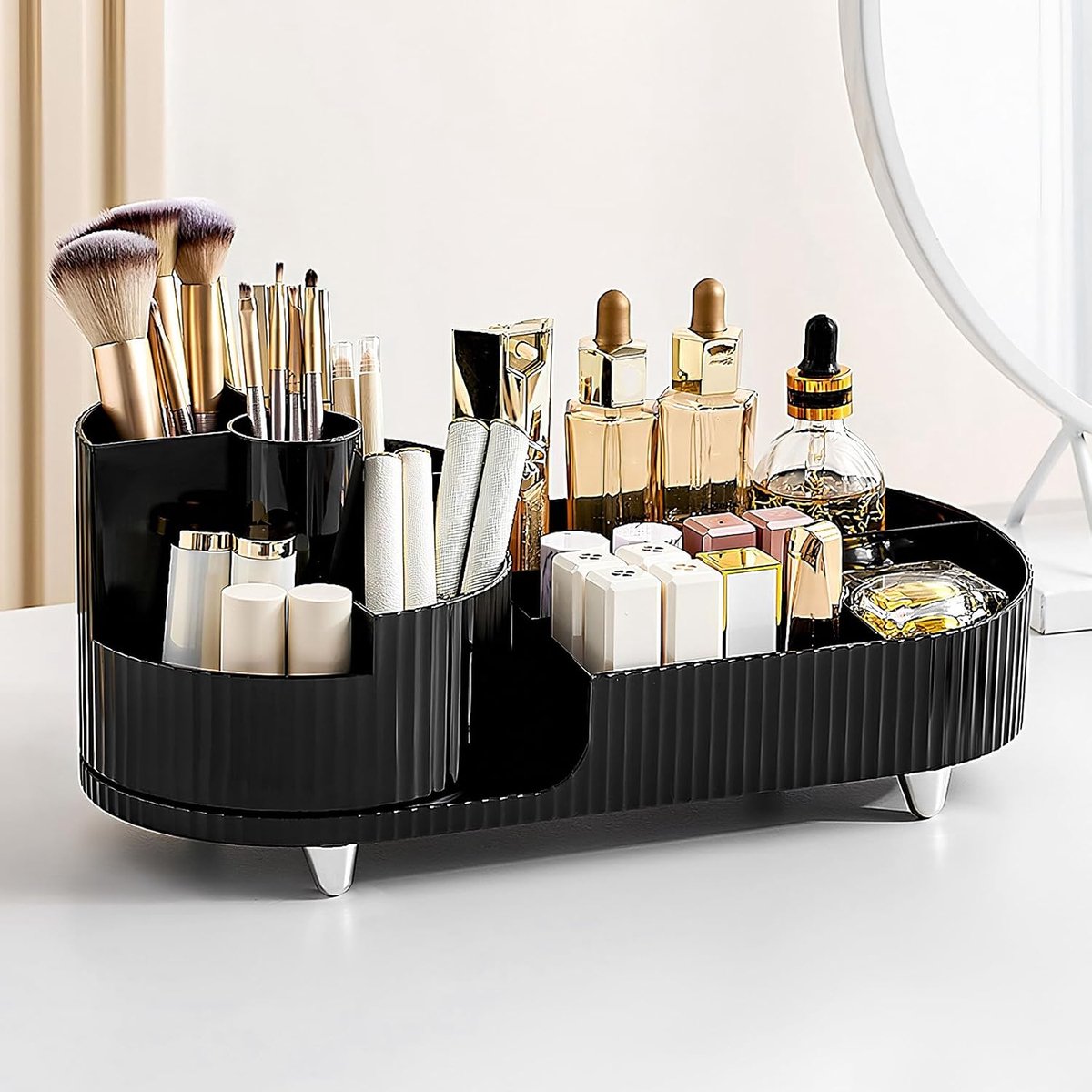 Make-up cosmetica-organizer, 360 graden draaibare beauty-organizer, multifunctionele cosmetica-opslag voor kaptafel, badkamer en slaapkamer (elegant zwart)