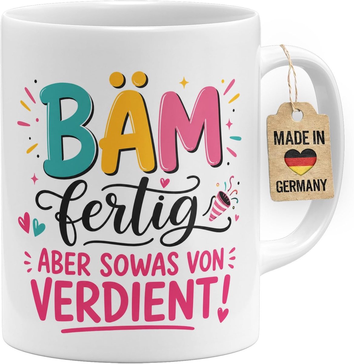 Afstudeercadeautje met spreuk - BÄM examen geslaagd - Beide zijden bedrukt - Wit