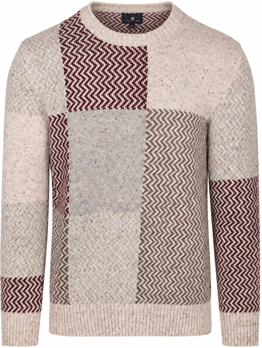State of Art Pullover Burgundy Blok op Kit - Maat XL - Heren - Sweaters