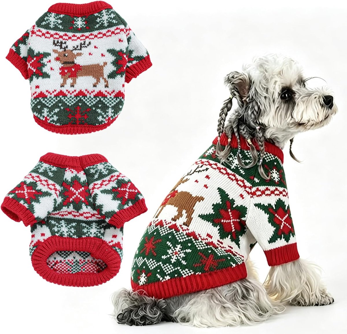 Hondentrui met rendier, gebreide kersttrui voor kleine honden