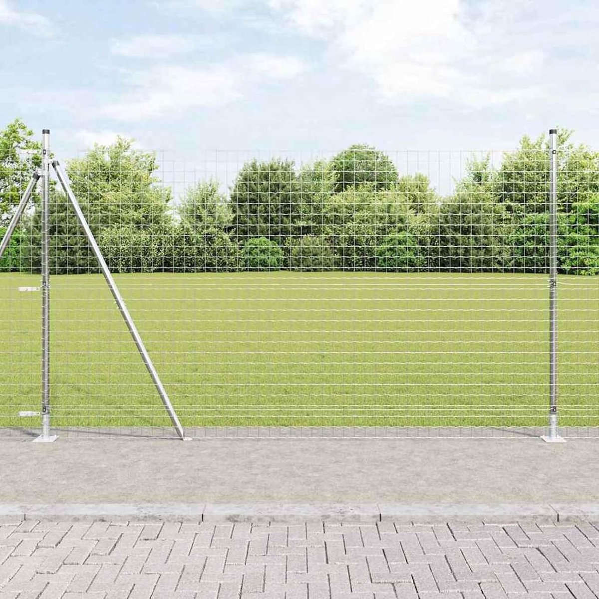 Hekpalen met basisplaten, 7 stuks, Ø 32 mm, 88,5 cm, gegalvaniseerd staal, tuinhek, draadomheining voor hekken, groentebedden, kippenren, weideperceel