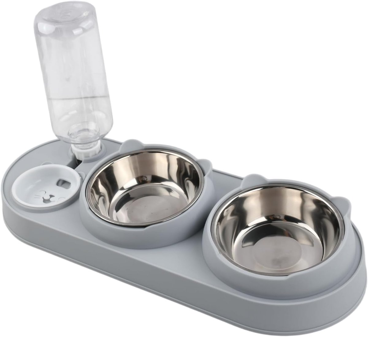 3-in-1 kattenbak, kantelbaar, 15° voerbak voor katten, met automatische waterdispenser, antislip voerstation, roestvrijstalen kommen voor katten en kleine honden, scheiding van droog en nat voer