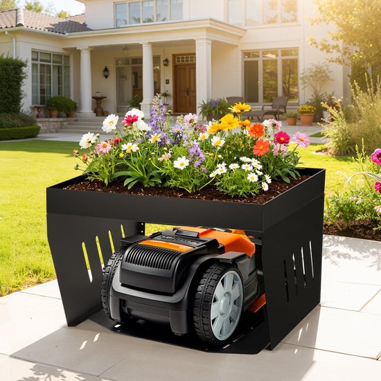 Garage voor robotmaaier, met plantenbak, verzinkte beschermoverkapping, carport, overkapping voor grasmaaier, grasmaaier, uv-bescherming, ideaal tegen regen en hagel, 42 x 61 x 70 cm, zwart — afbeelding 5
