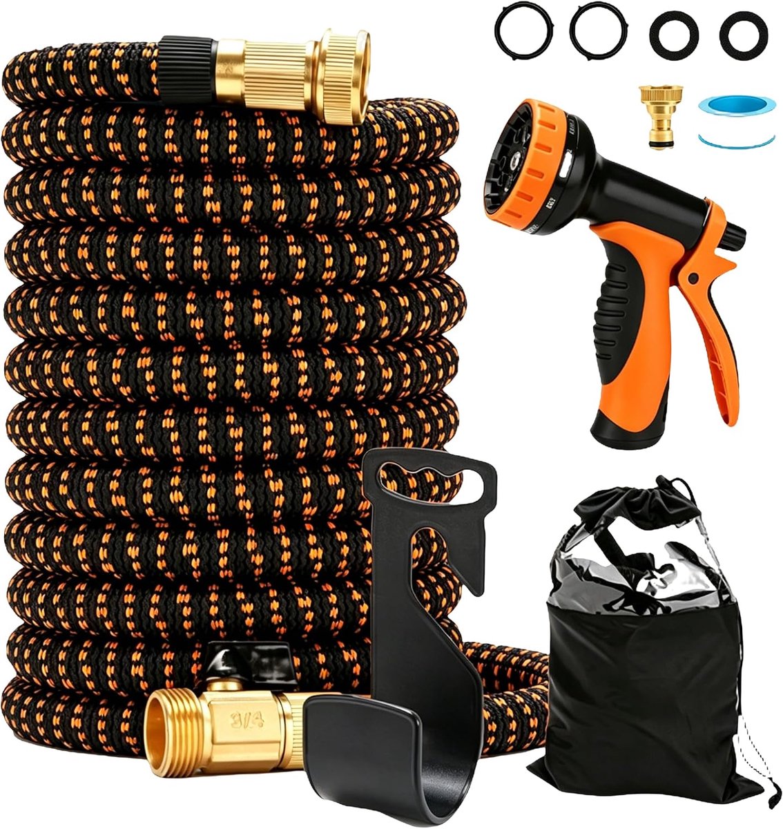 Garden Hose,15m/30m,Gardena Garden Hose,3/4 Inch and 1/2 Inch Metal Connections,Garden Water Hose with 10 Functions,Extended+ Wall Mount,with 3-fold Latex Core (orange, 15m)