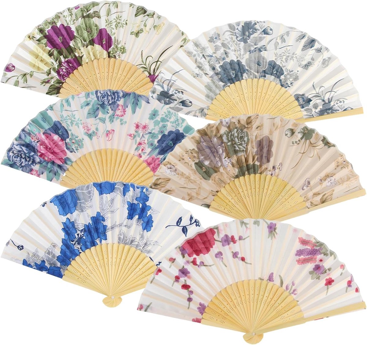 6 Pack Folding Fan Zijde Stof Bamboe Hand Fan Folding Chinese Stijl