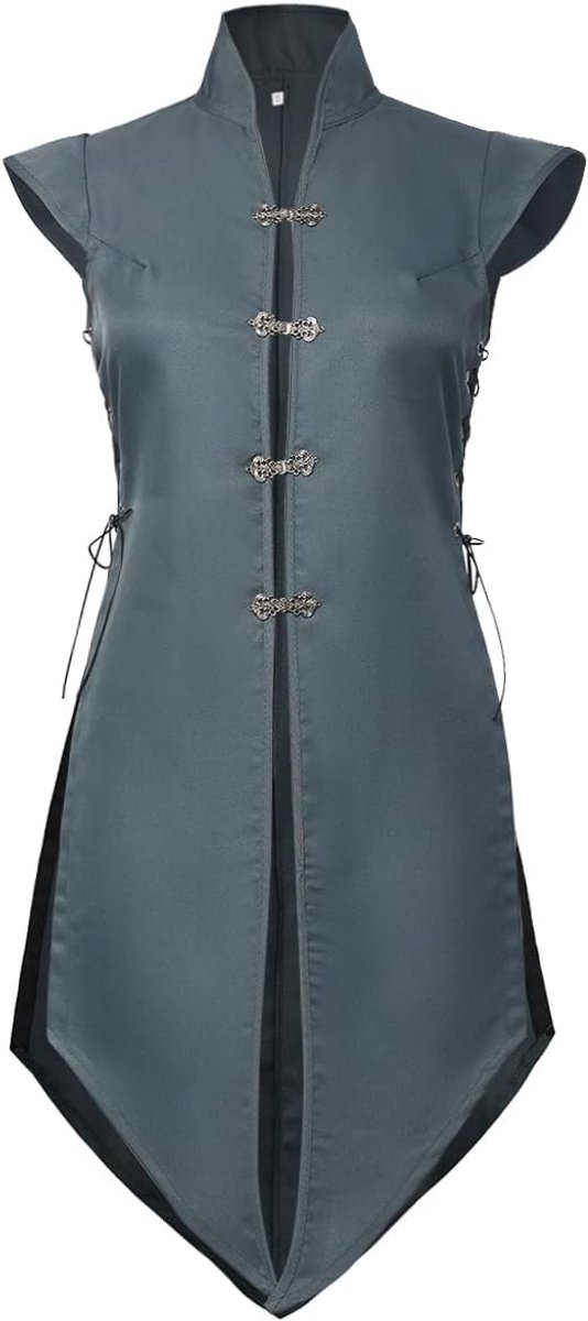 Renaissancevest voor dames, Viking mouwloze lange jas vintage jas Halloween kostuum