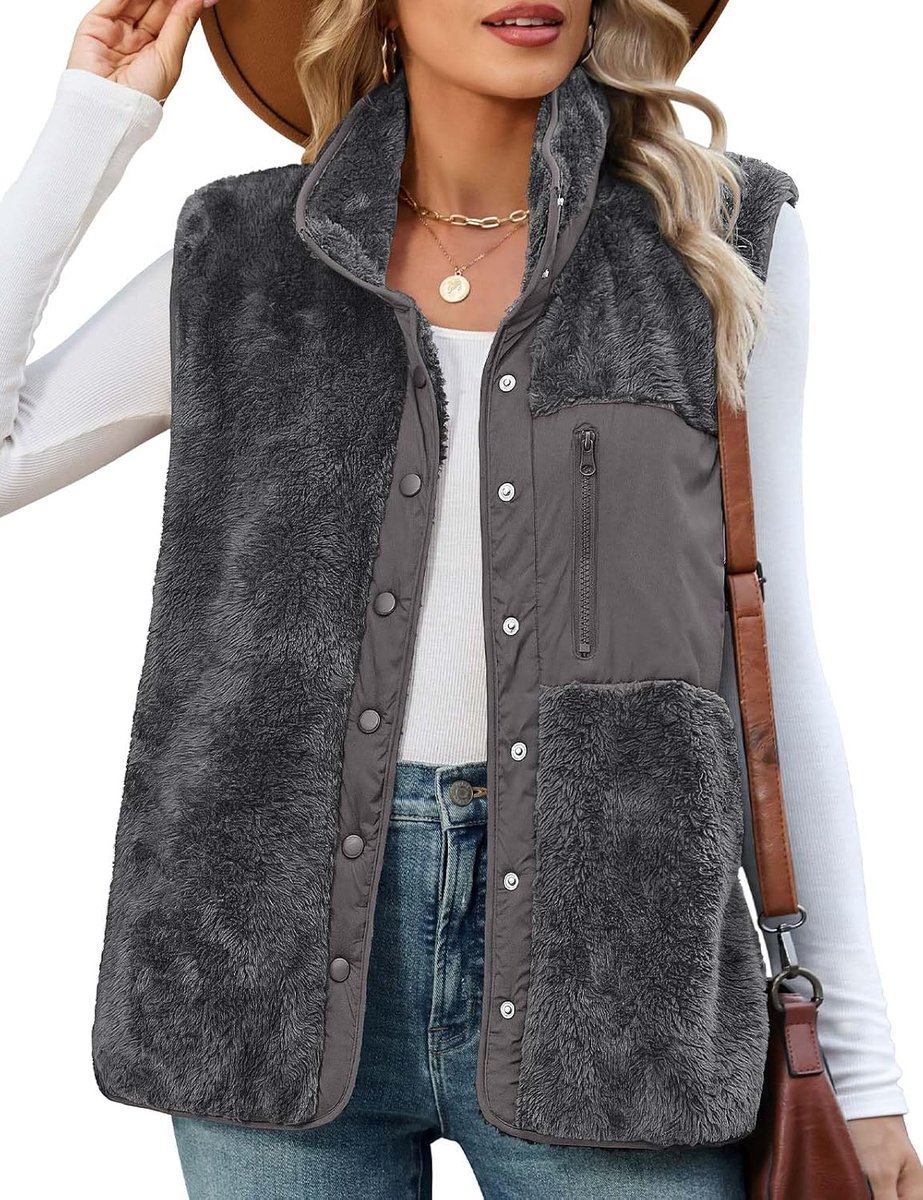 Heekpek Fleece vest voor dames, teddy fleece vest, mouwloos jack