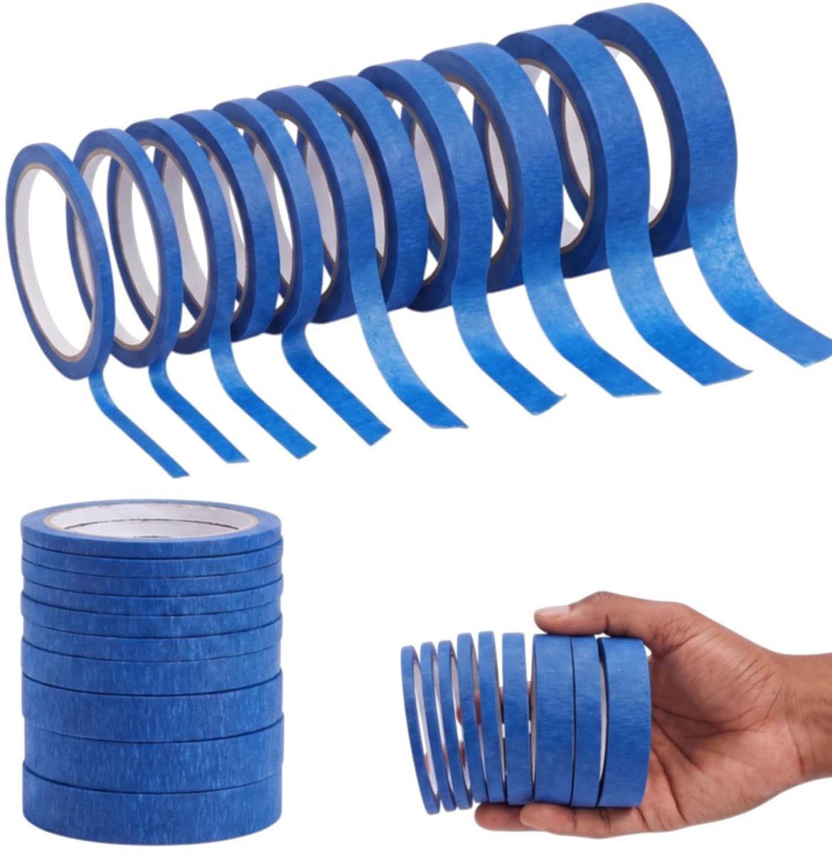 10 rollen masking tape voor schilders, 3/5/10/12/15/20 mm x 20 m