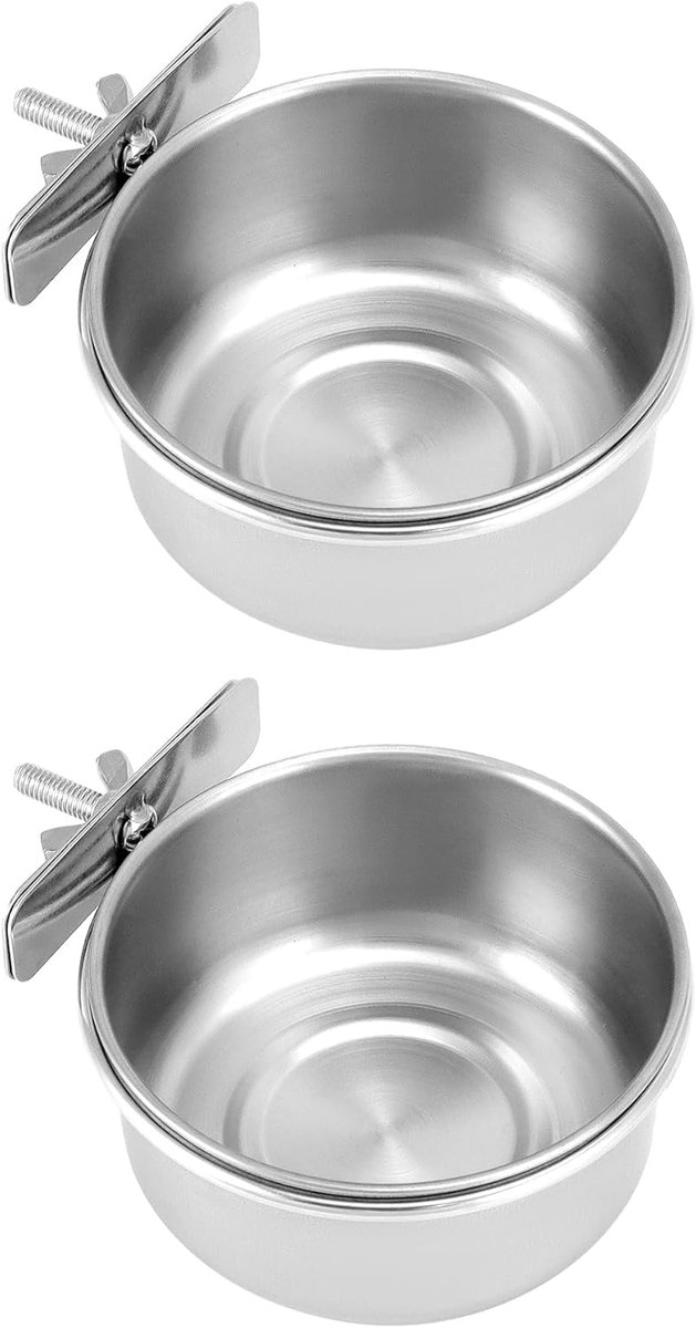 Set van 2 hangende vogelvoederhuisjes van roestvrij staal, 10 x 4,5 cm, met schroeven en vlindermoeren, voor papegaaienkooien, hamsters en kleine dieren