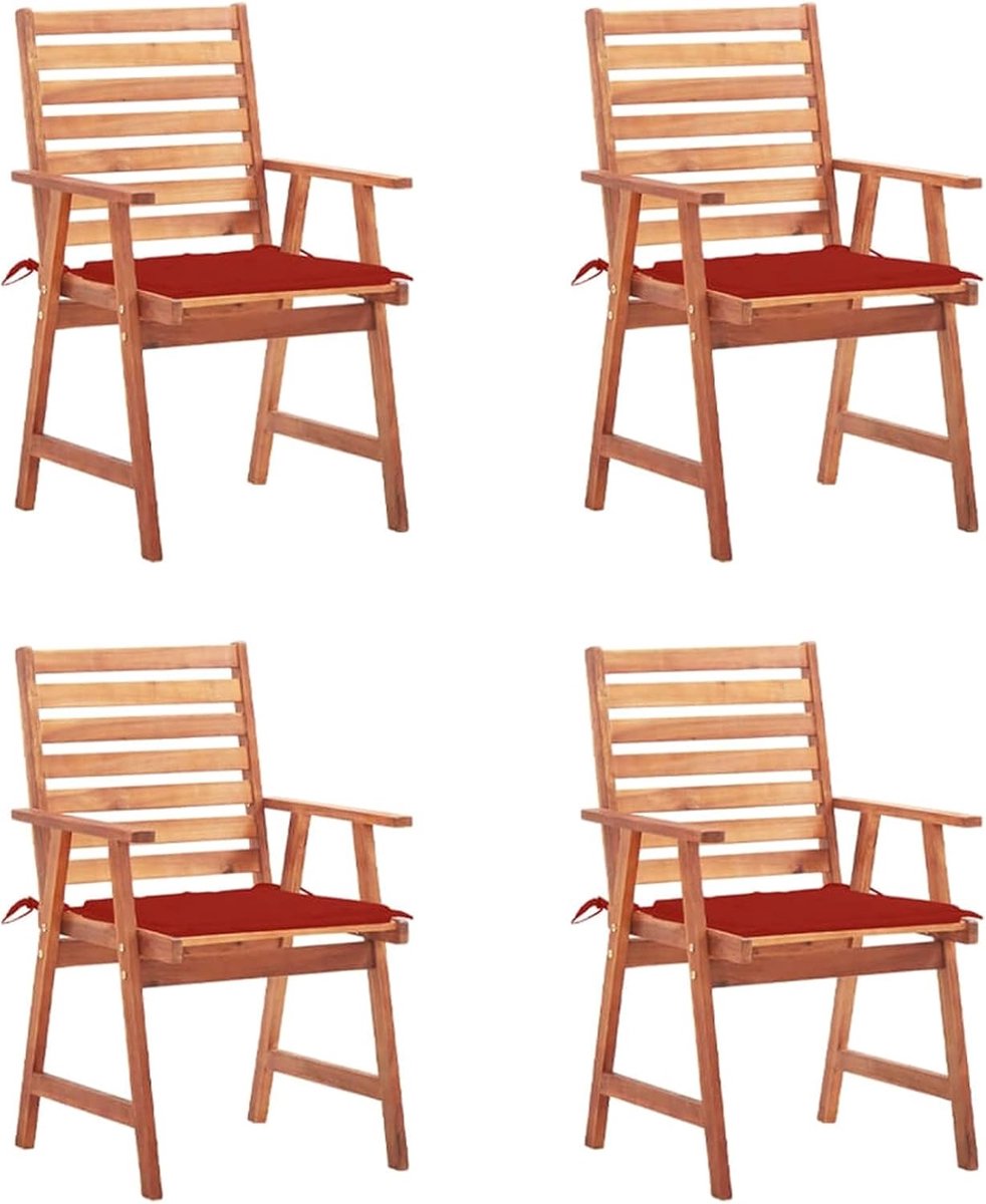 Eetkamerstoelen voor buiten, met kussens, 4 stuks, massief acaciahout, stoelen, eetkamerstoelen, tuin, outdoor, tuinstoelen, buitenstoelen, J3078326