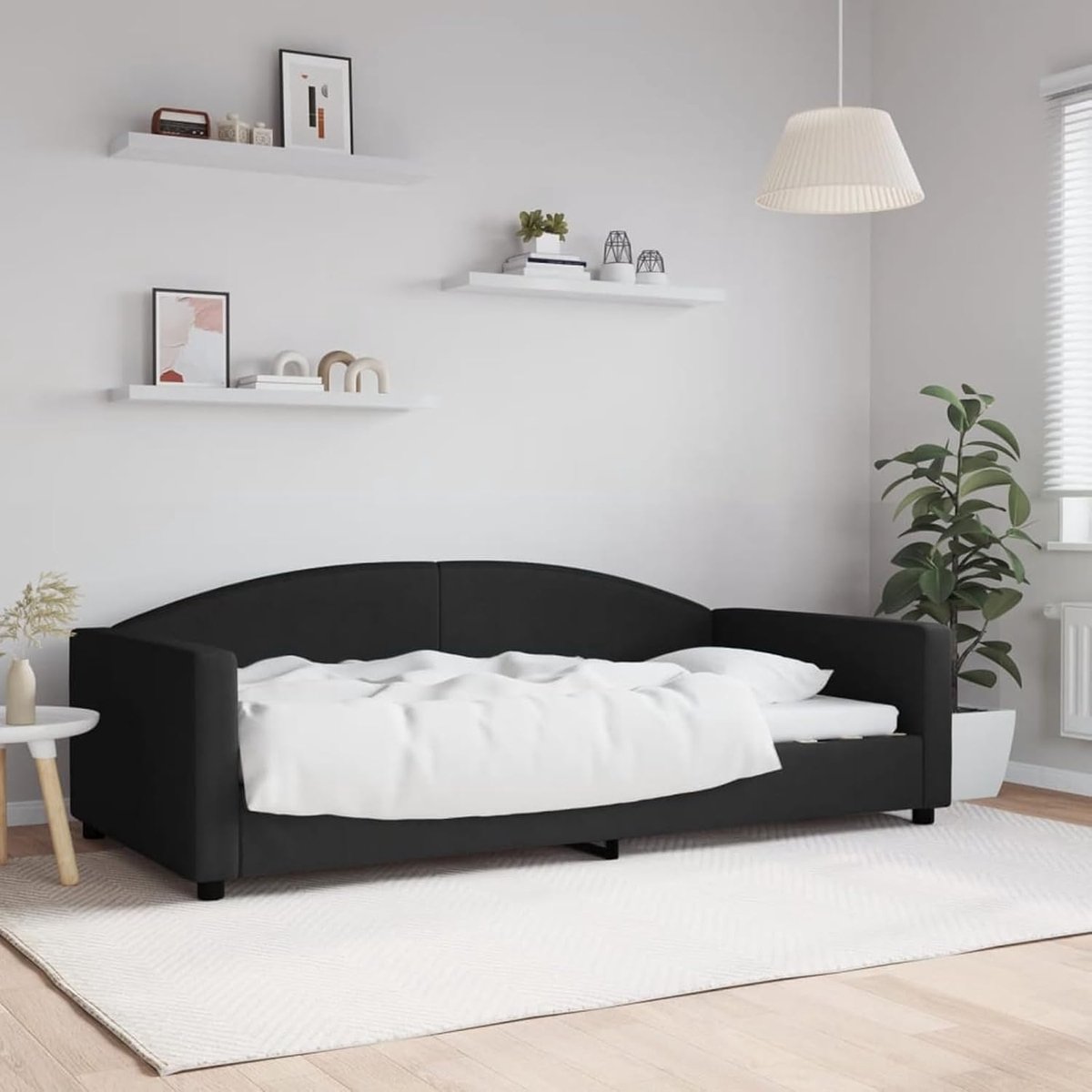 Dagbed, zwart, 100 x 200 cm, stof, slaapbank, dagbed, slaapbank voor woonkamer, logeerkamer, kleine woningen