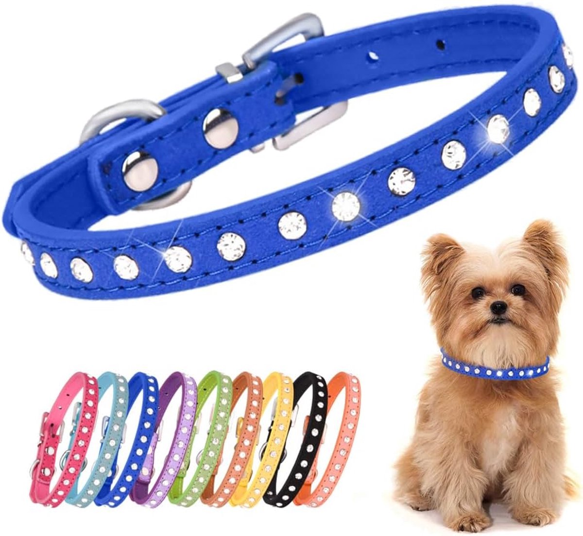 Hond Halsband Met Kristal Diamant Kleurrijke Bling Meisje Puppy Kat Halsbanden Donkerblauw S