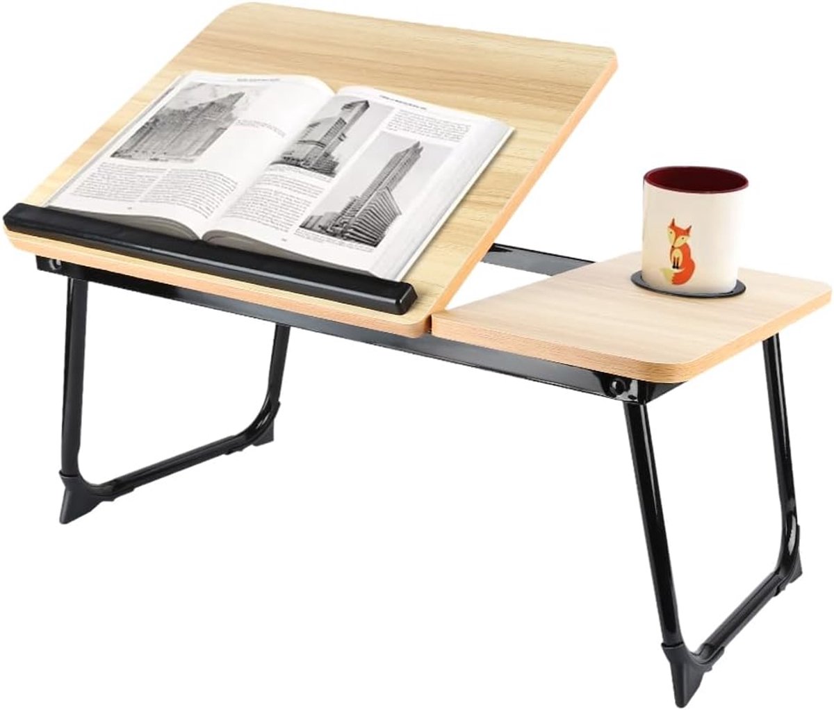 Bedtafel voor computer, opvouwbaar, computerbureau van hout, verstelbaar, klein bureau, mobiel, pc-standaard voor bed en bank, 56 x 33 x 24 cm, esdoorn wit