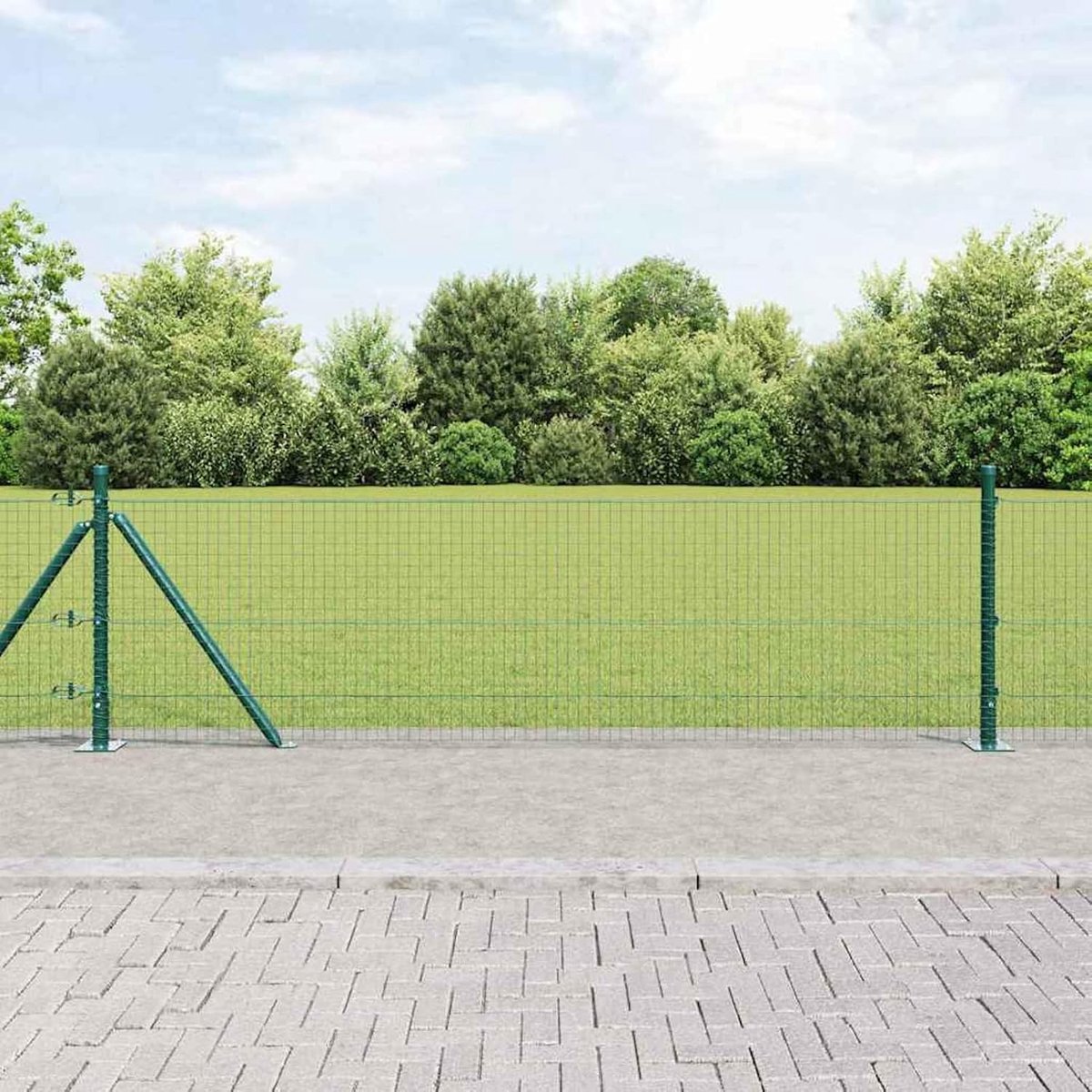 Gelaste draadomheining met 13 flenzen palen, groen, 0,6 x 25 m staal, mobiele omheining, tuinhek voor tuin, binnenplaats, kippenhek, konijnenhok