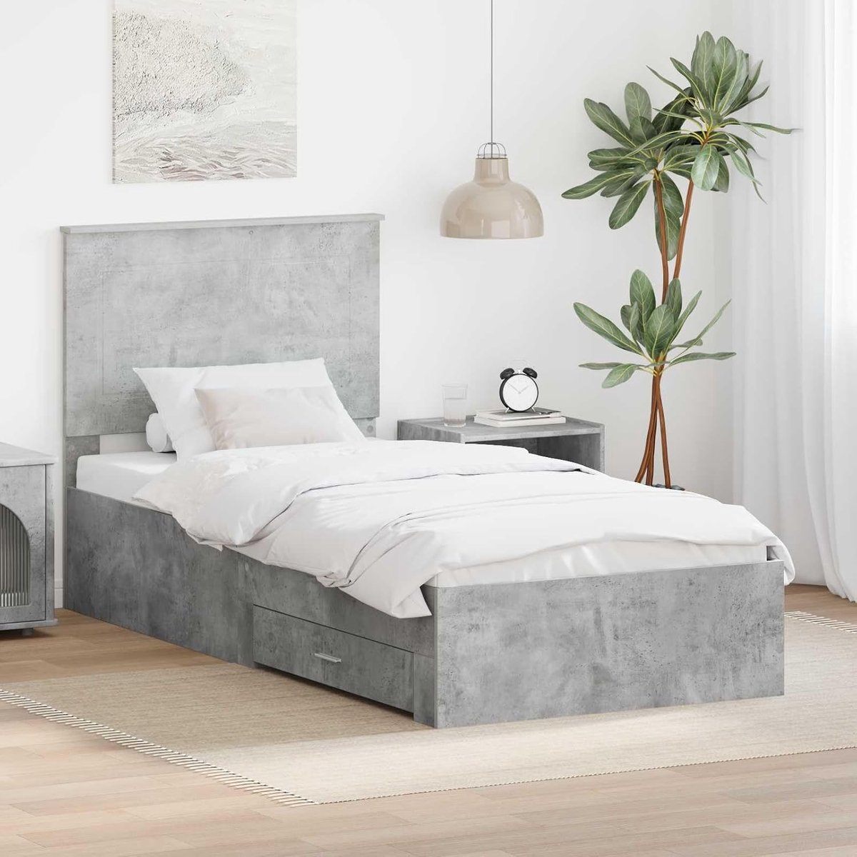 Opbergbedframe van bewerkt hout moderne slaapkamer Betongrijs 75 x 190 cm