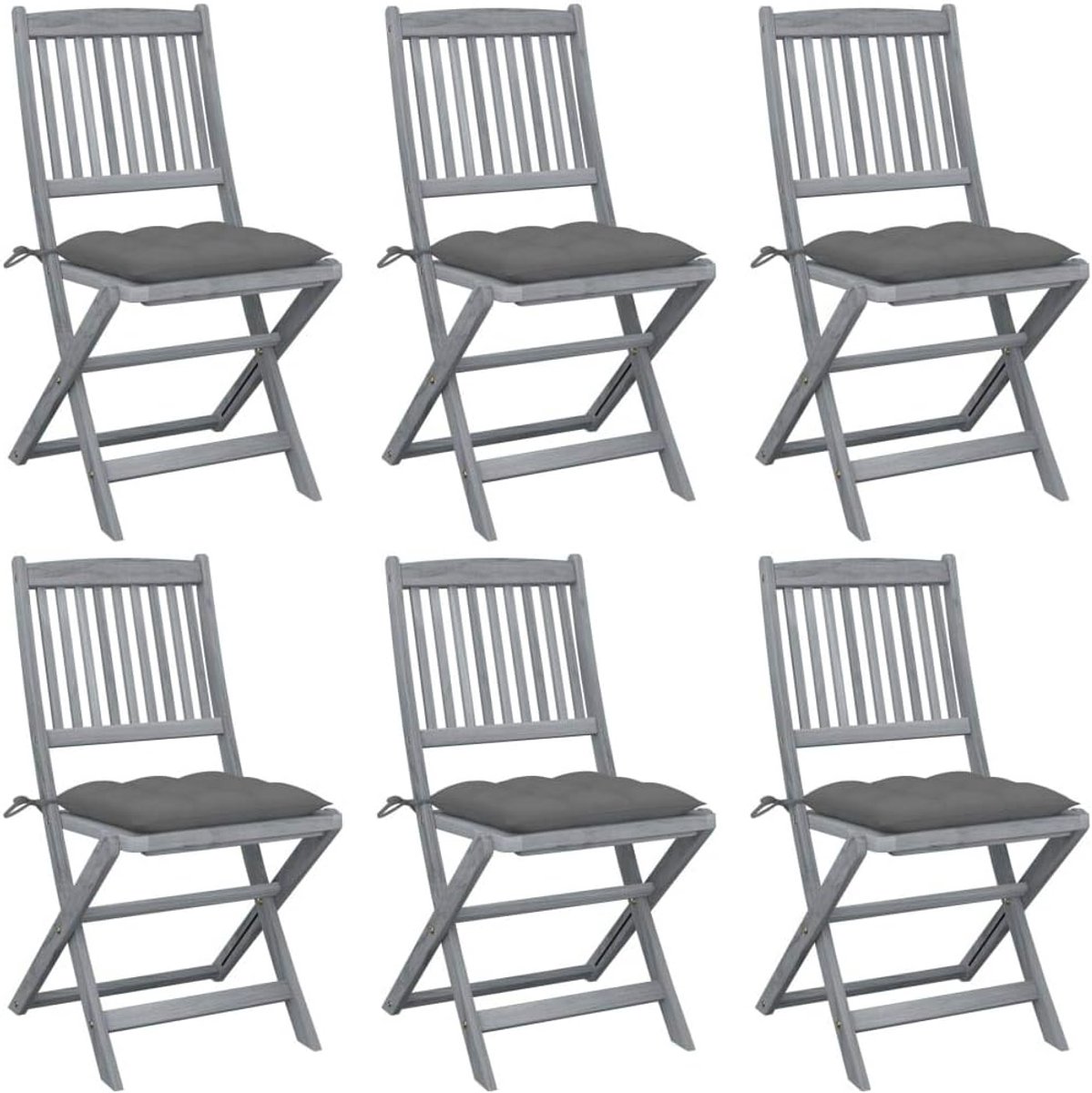 Tuinstoelen, 6 stuks, met kussen, massief hout, acacia, tuinstoel, zitmeubel voor buiten, voor binnenplaatsen