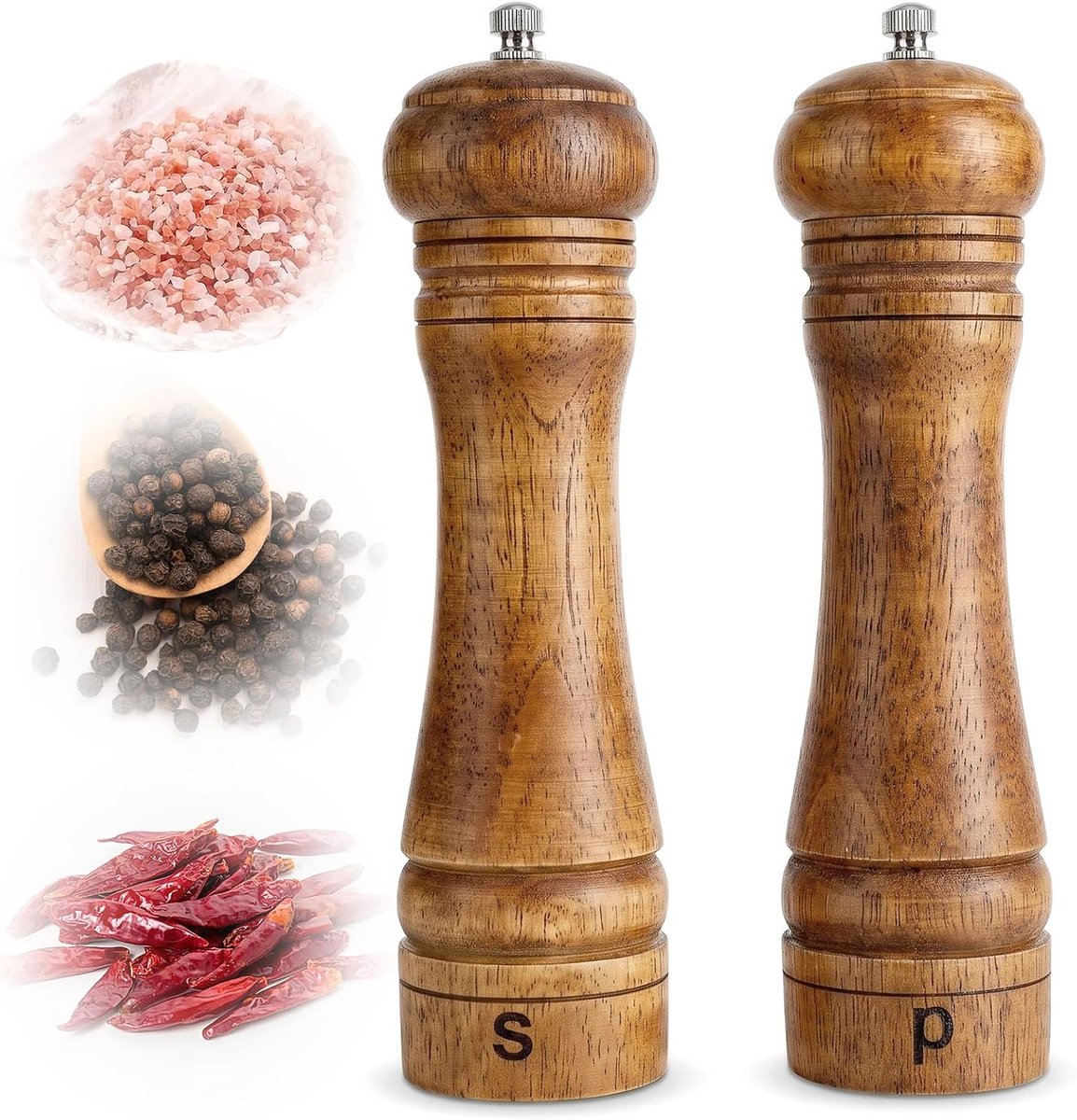 Zout- en pepermolen hout groot (21,5 cm) handmatige pepermolen zoutmolen