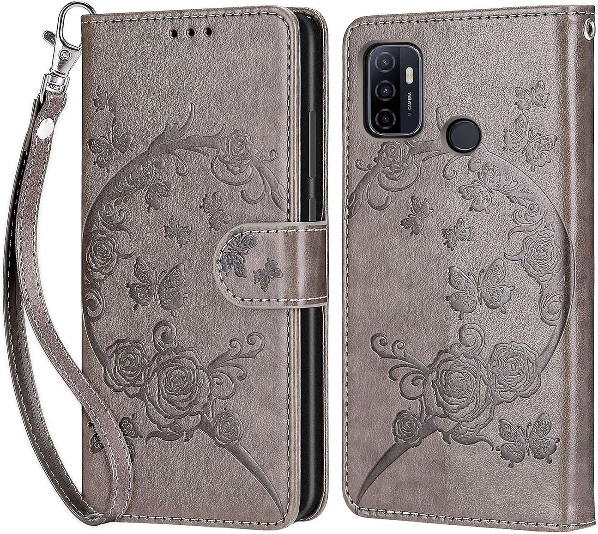 Telefoonhoesje voor Oppo A53/A53s, grijze vlinder